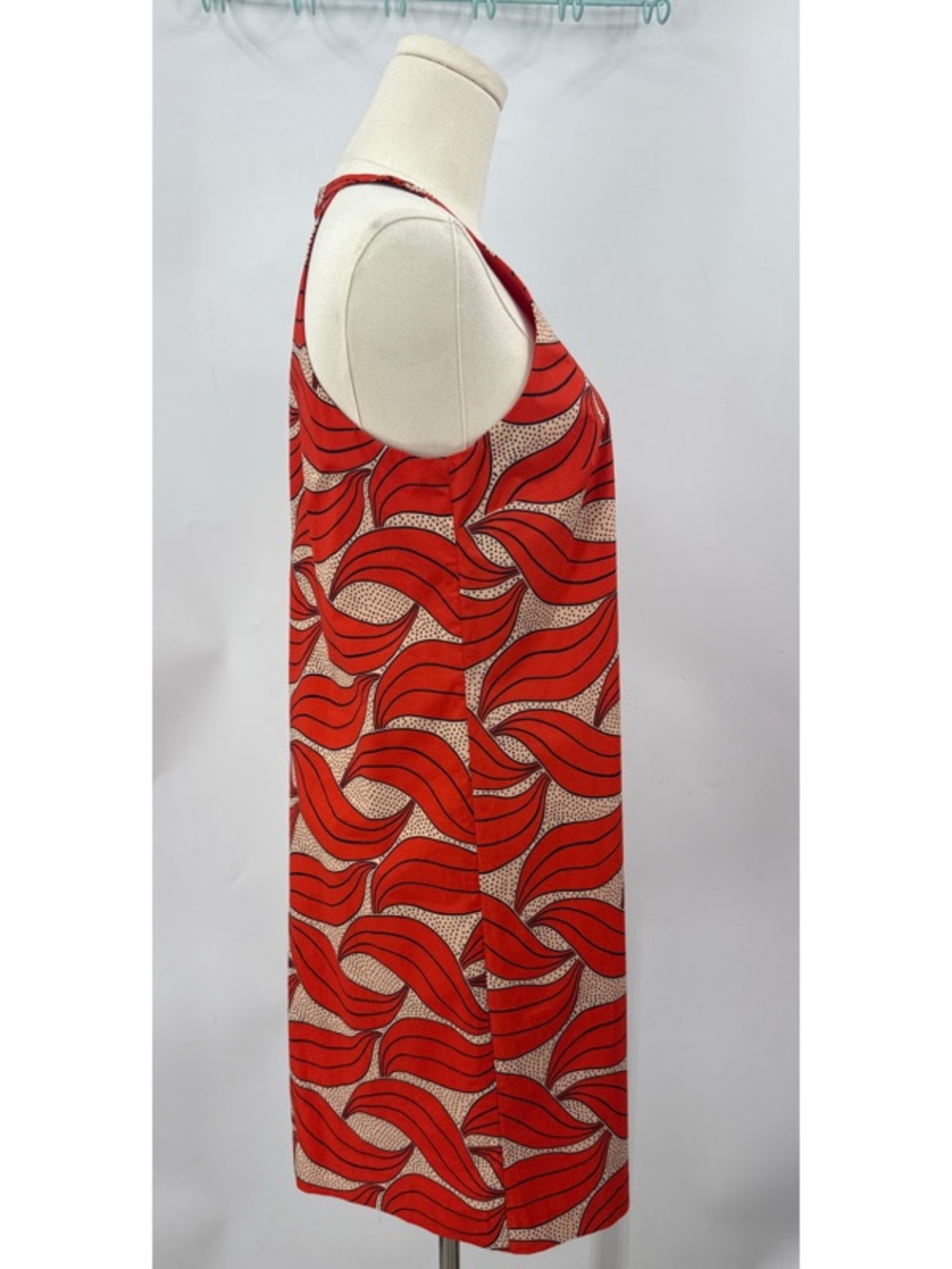 Ann Taylor Cotton blend Red Leaf Swirl Halter Dress 2 - Picture 4 of 9